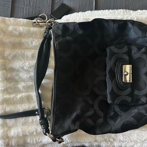 Coach Kristin Black Op Art Sateen Signature canvas hobo bag